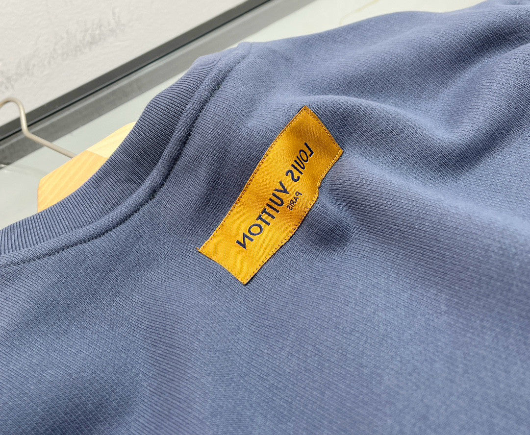 Louis Vuitton Men's Autumn Winter Blue Round Neck Cotton Long Sleeve Sweatshirt Pullover #97746