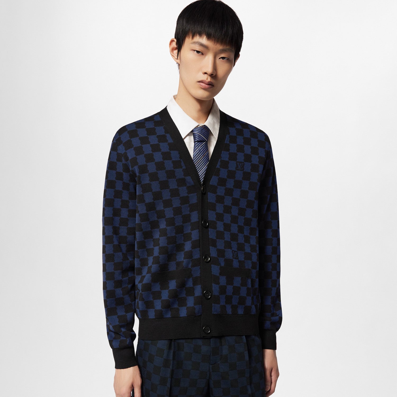 Louis Vuitton Men's Autumn And Winter V-neck Plaid Loose Wool Single Breasted Long Sleeved Jumper Jacket #99332