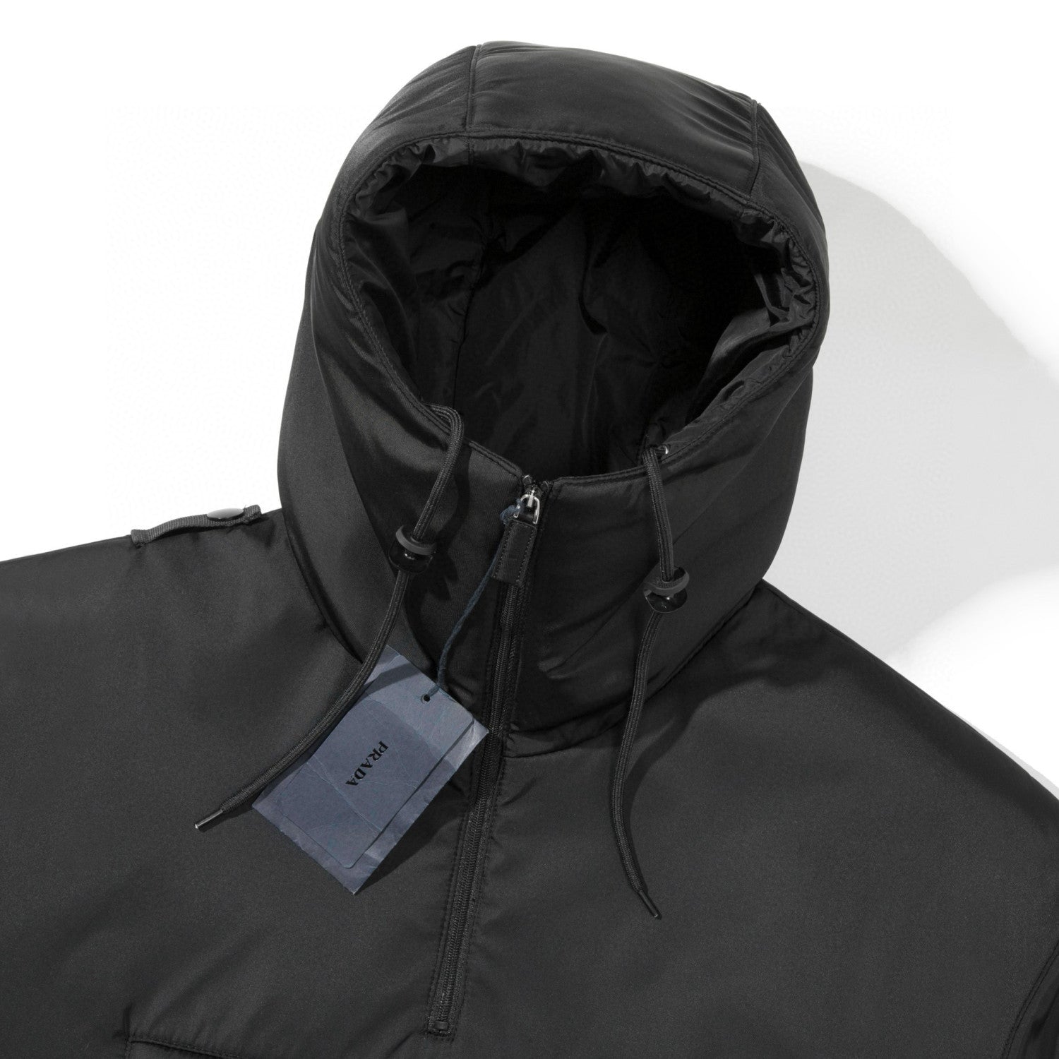 Prada Men's Spring and Autumn Black Triangle Label Half Zipper Hooded Cotton Jacket #98416