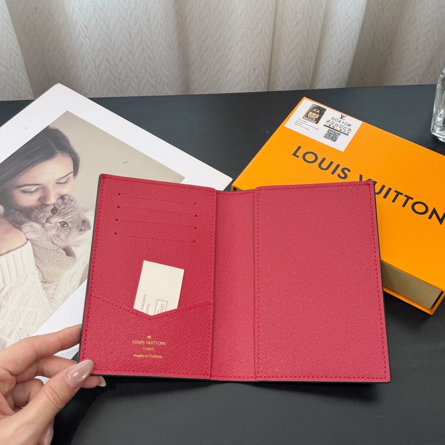 Louis Vuitton Labubu Pattern Printed Flip-Top Brown Leather Wallet Passport Holder with Letter Print Bag Bags #77788
