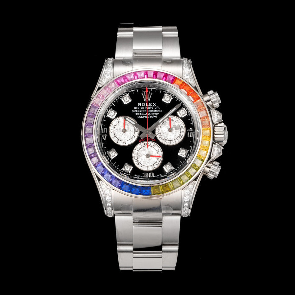 Rolex Men's Rainbow Diamond Bezel Automatic Mechanical Movement Steel Strap Watch #75365