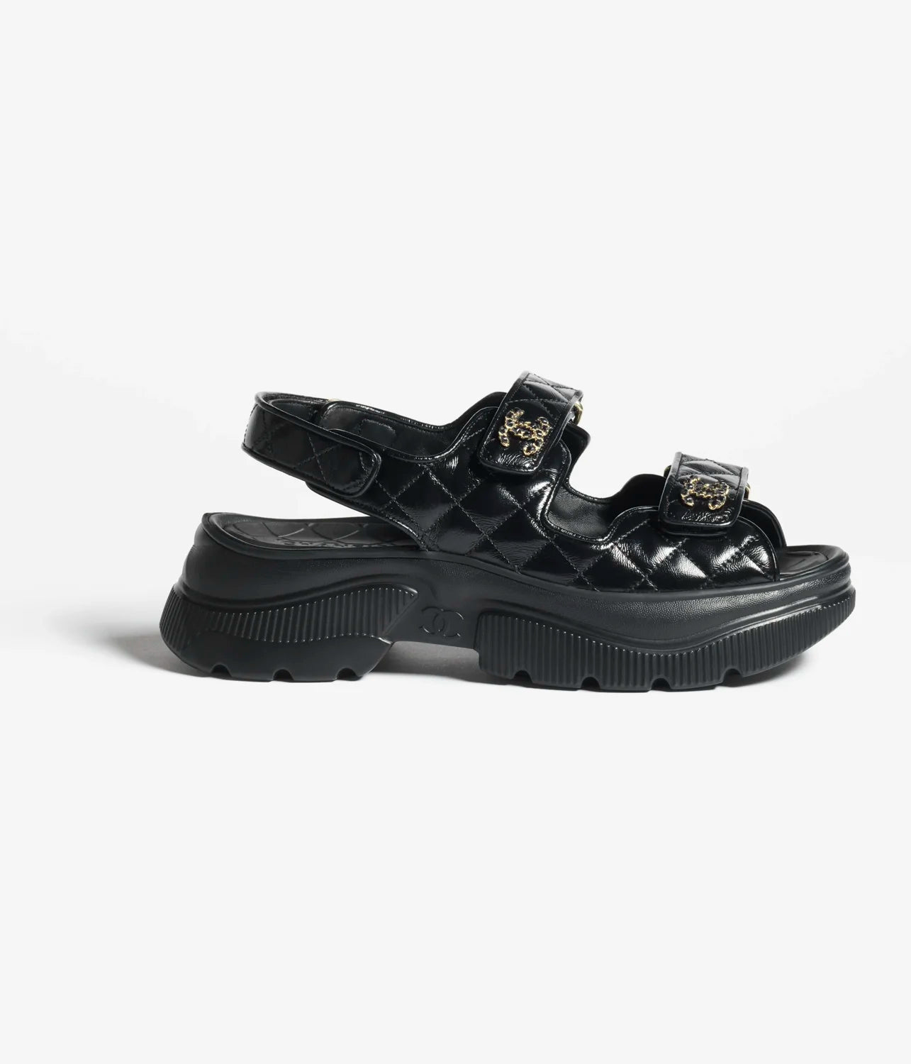 Chanel Sandals Shiny Calfskin Black White #376185
