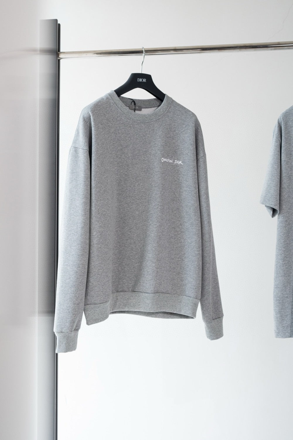 Dior Men's Spring and Autumn Gray Embroidered Letter Logo Round Neck Cotton Long Sleeve Sweatshirt Pullover #72898