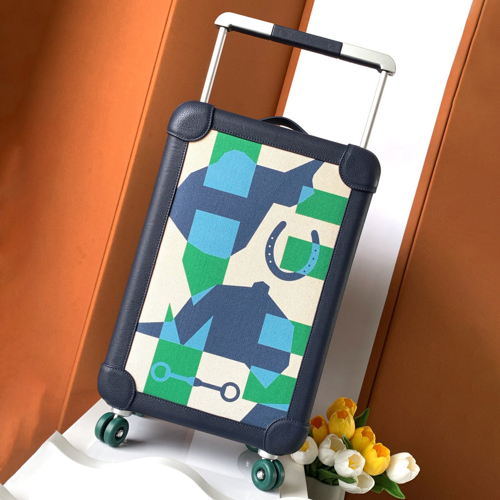 Hermes R.M.S Classic Fashion Pattern Printed Pull-along Canvas Cowhide Leather Luggage Bags #78183