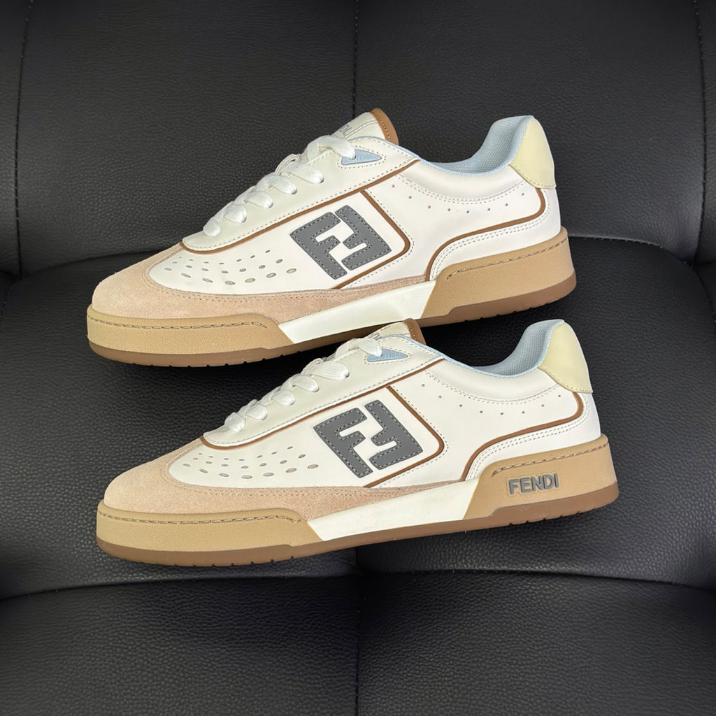 Fendi Match Leather Suede Low Top Shoes Women's Men's Spring Summer Round Toe Lace Up Colorblocking Fashion Casual Retro Shoes #81414