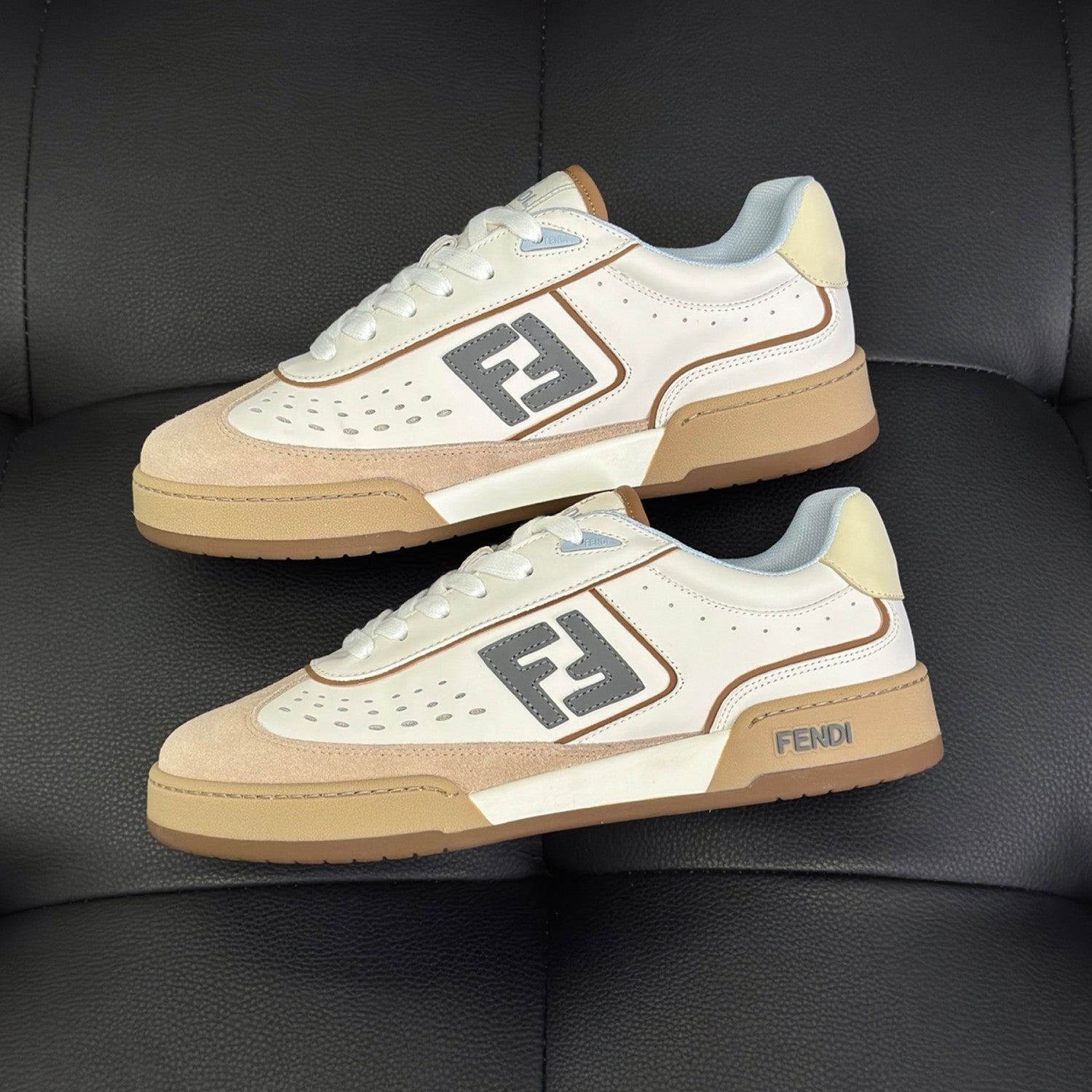 Fendi Match Leather Suede Low Top Shoes Women's Men's Spring Summer Round Toe Lace Up Colorblocking Fashion Casual Retro Shoes #81414