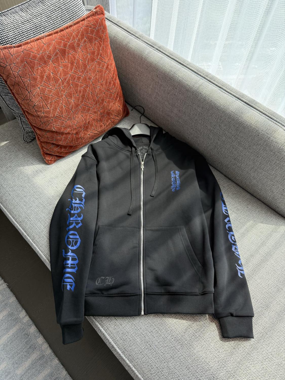 Chrome Hearts Men's & Women's Spring/Fall Letter Print Zipper-Front Warm Solid-Color Long-Sleeve Hooded Sweatshirt Jacket #81736