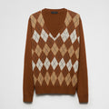 Prada Men's Spring And Fall Brown Diamond Applique V-neck Knitted Wool Casual Long Sleeved Sweater #73612