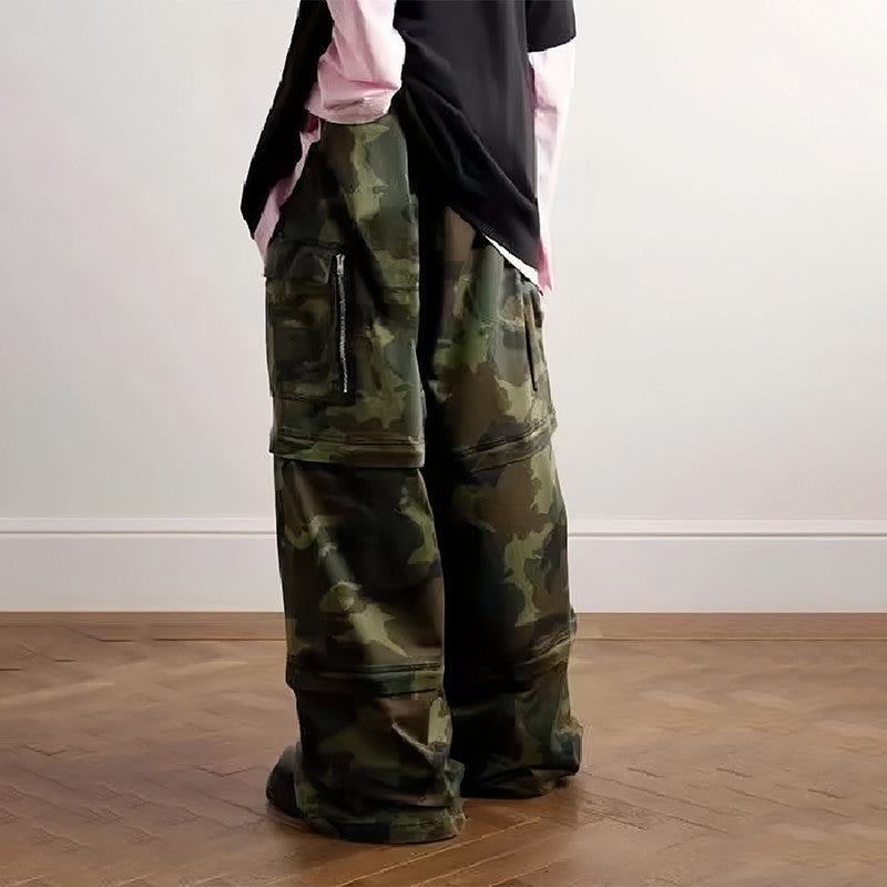 Vetements Men's Camouflage Multi-Pocket Zipper Loose Cotton Long Work Pants Ngvp #7663