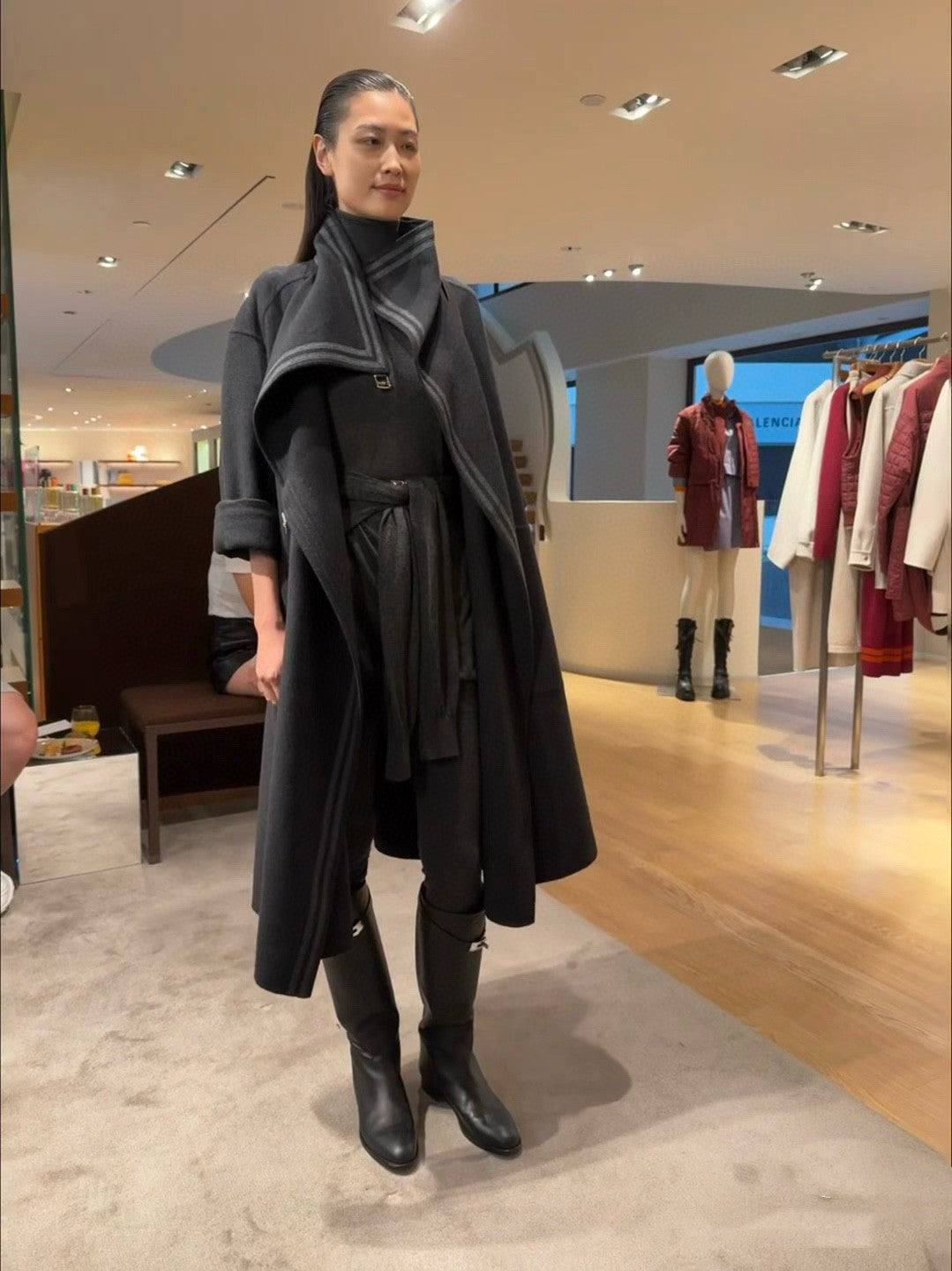 Hermes Men's And Women's Reversible Double-Faced Wool-Cashmere Blend Stand Collar Long Coat Jacket Ngvp #2578