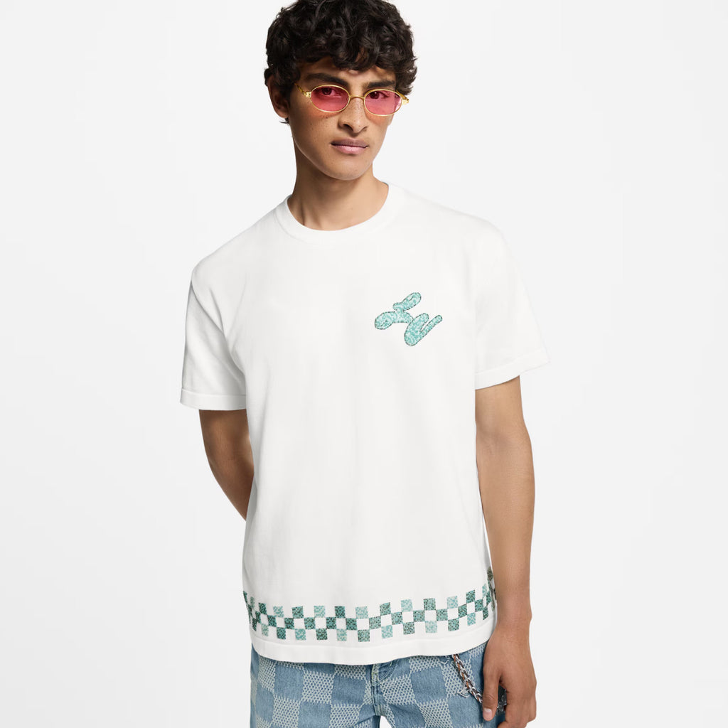 Louis Vuitton Men's Summer Embroidered Beaded Small Snake Pattern Solid Color Round Neck Short Sleeve T-Shirt #77554