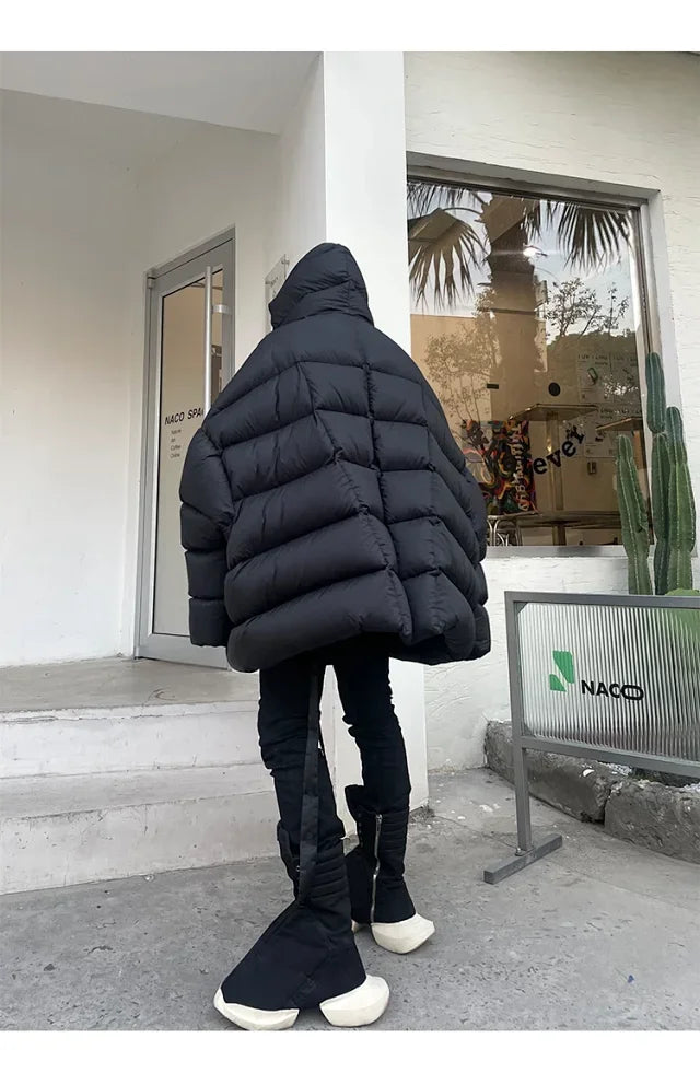 Rick Owens Men's Winter Diablo Style Solid Color Bat Sleeve Loose Hooded Long Sleeve Puffer Down Jacket Ngvp #8833