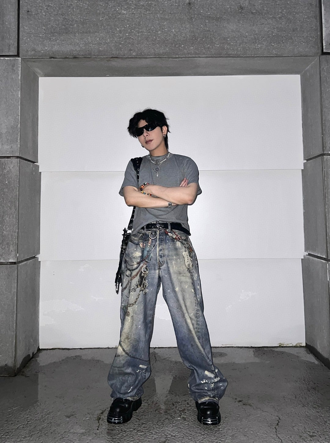 Acne Studios Men's And Women's 3DPrinted Pattern Loose Low Waisted Casual Wide Leg Solid Color Denim Pants Ngvp #8513