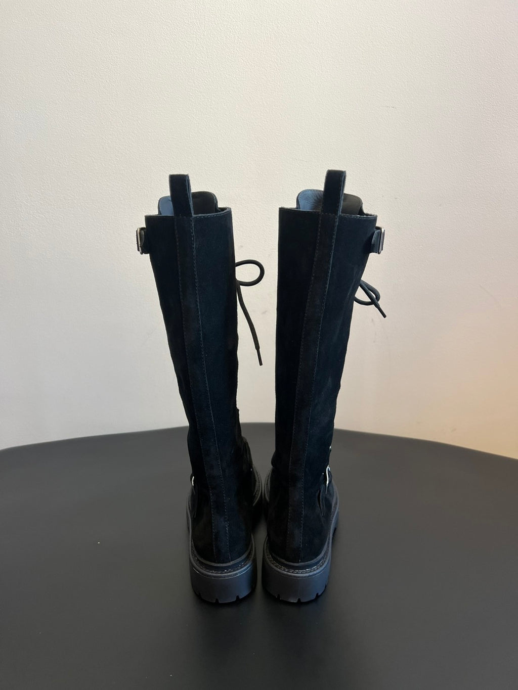 Hermes Women's Fall/Winter Cowhide Suede Lace-Up Knee-High Boots Solid-Color Buckle Casual Shoes Riding Boots Ngvp #2327