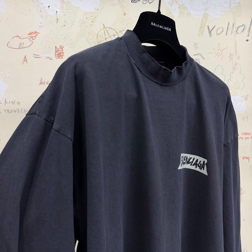 Balenciaga Top-quality Version Men's Masking Tape Long Sleeve T-shirt Large Fit in Faded Black #336737