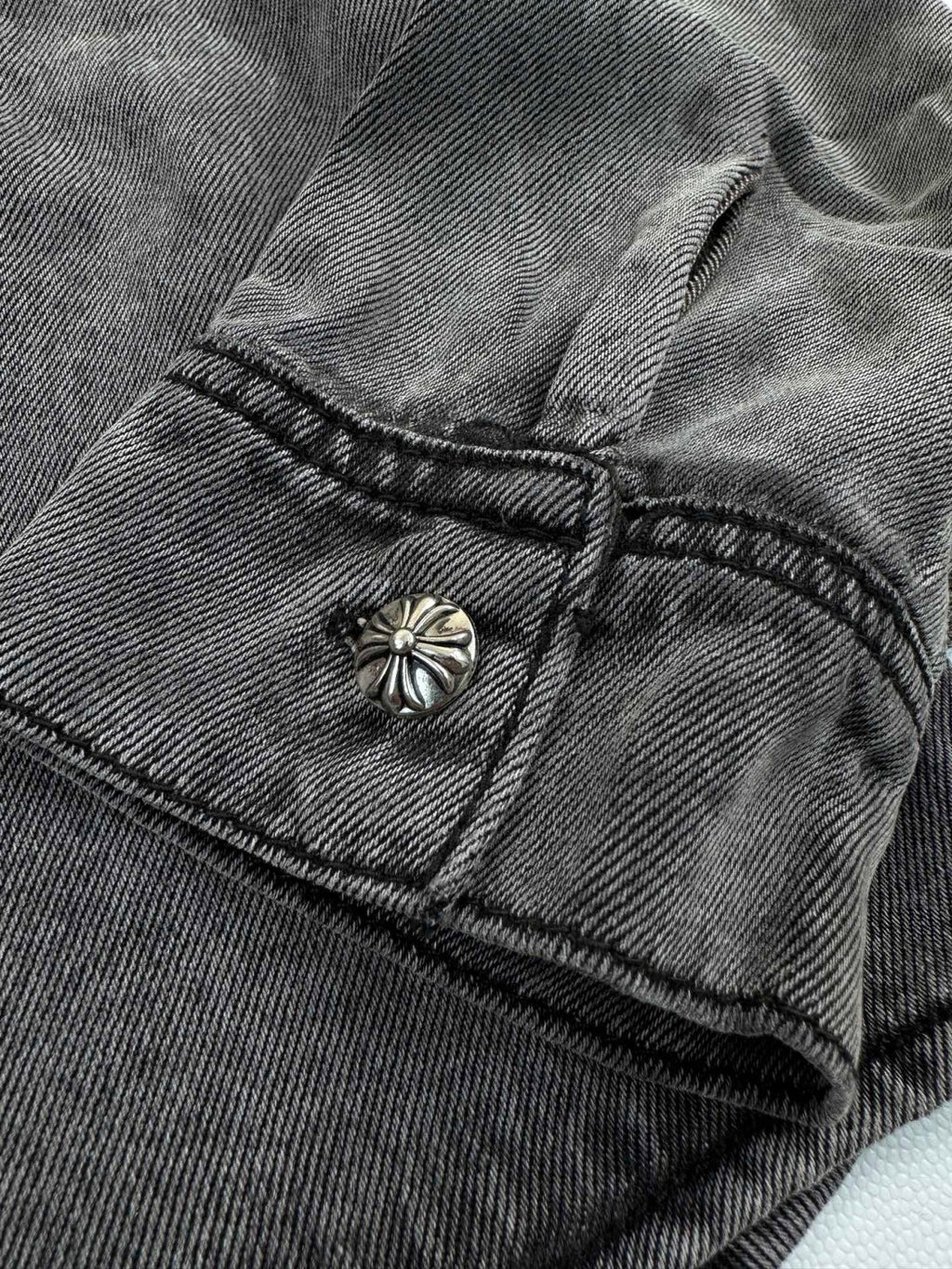 Chrome Hearts Men's Spring/Fall Fashion Casual Collared Single Breasted Washed Distressed Denim Shirt Jacket #78566
