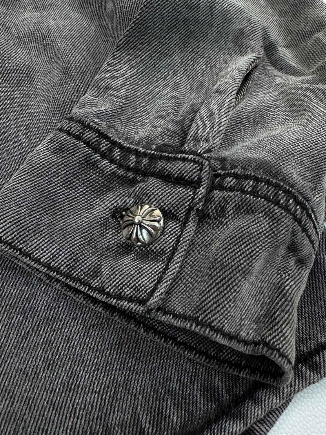 Chrome Hearts Men's Spring/Fall Fashion Casual Collared Single Breasted Washed Distressed Denim Shirt Jacket #78566