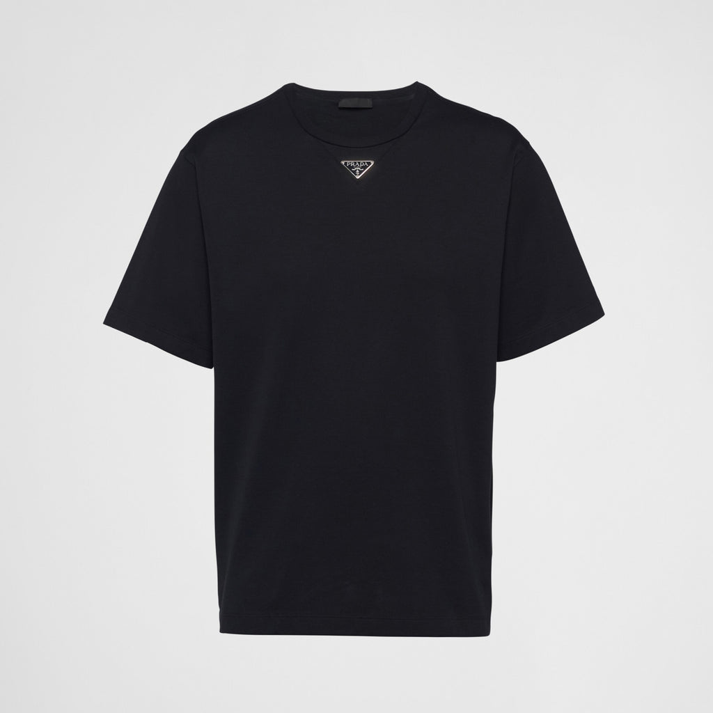Prada Men's Summer Solid Color Triangle Logo Logo Round Neck Cotton Short Sleeve T-Shirt #75752