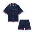 Casablanca Men's Summer Solid Color Skeleton Knit Breathable Single Breasted Short Sleeved Shirt Drawstring Tie Casual Knit Shorts Suit Set #76525