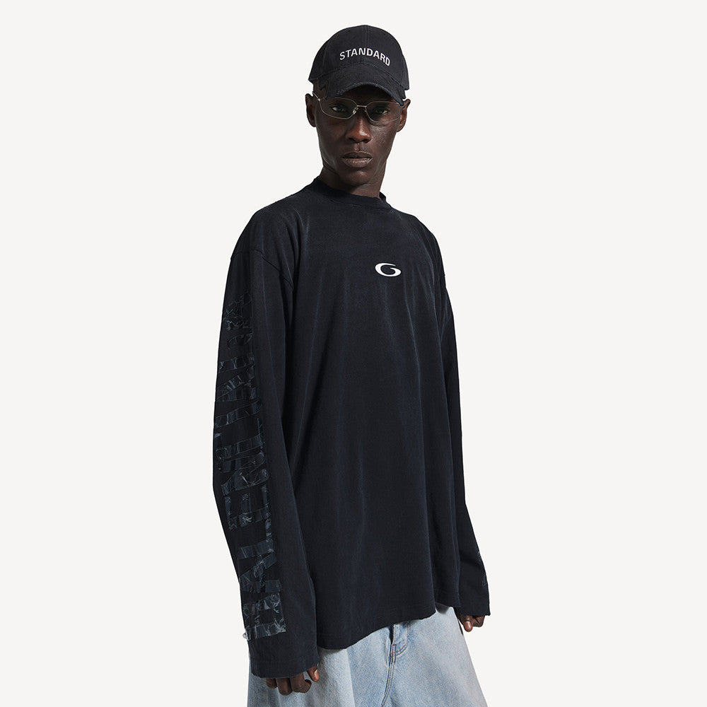 Balenciaga Top-quality Version Men's Transparent Tape Shifted Oversized Long Sleeve T-shirt in Faded Black#376444