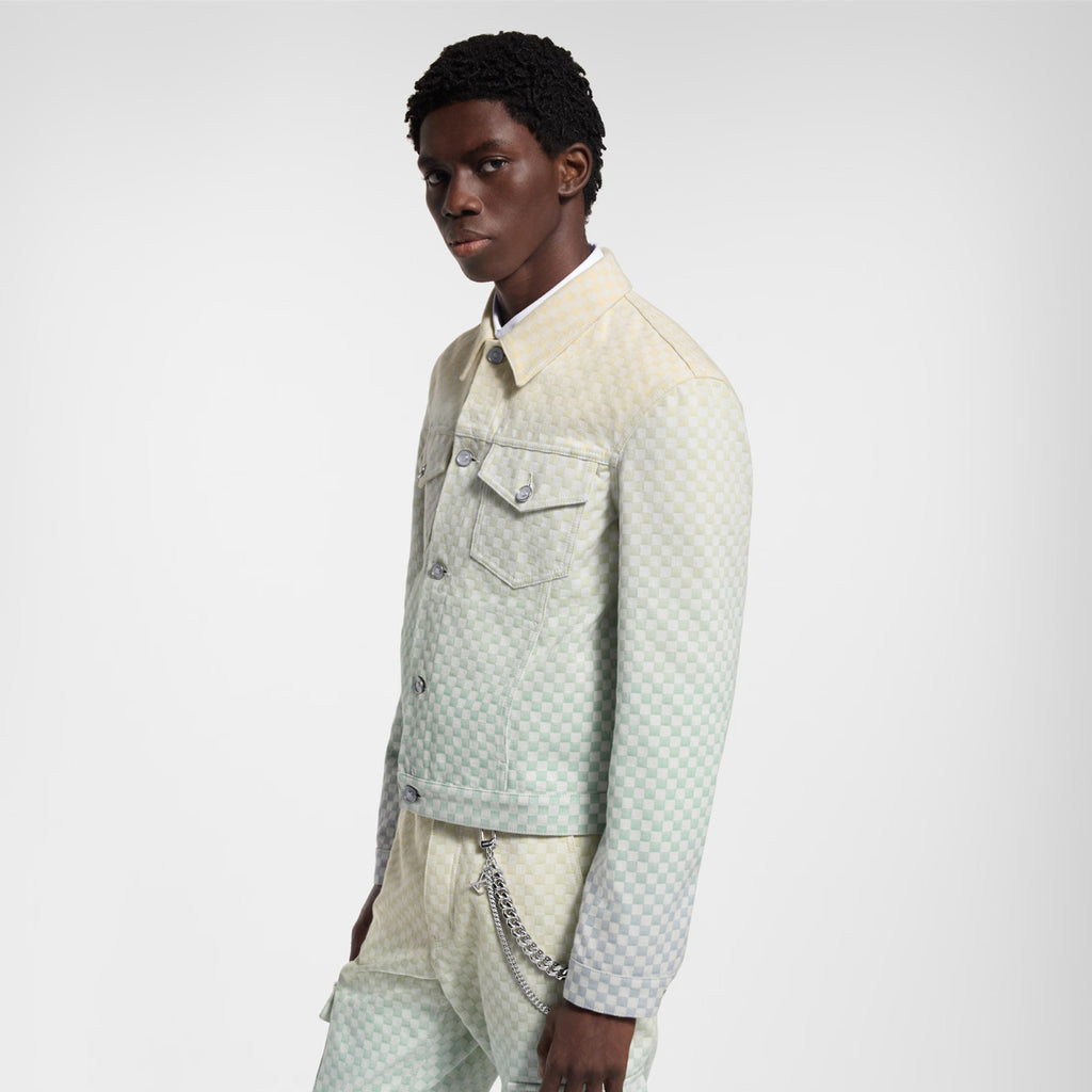 Louis Vuitton Men's Fall/Winter Gradient Checkerboard Print Single Breasted Denim Long Sleeve Jacket #76538