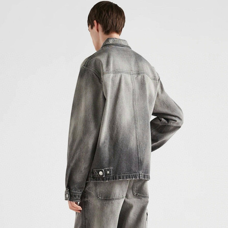 Prada Men's Spring/Autumn Solid Color Triangle Logo Single-Breasted Casual Denim Jacket #77989