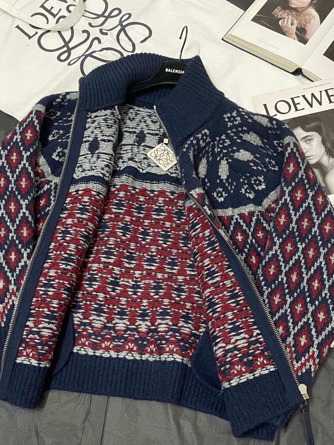 LOEWE Zip-up cardigan wool Blue #335456