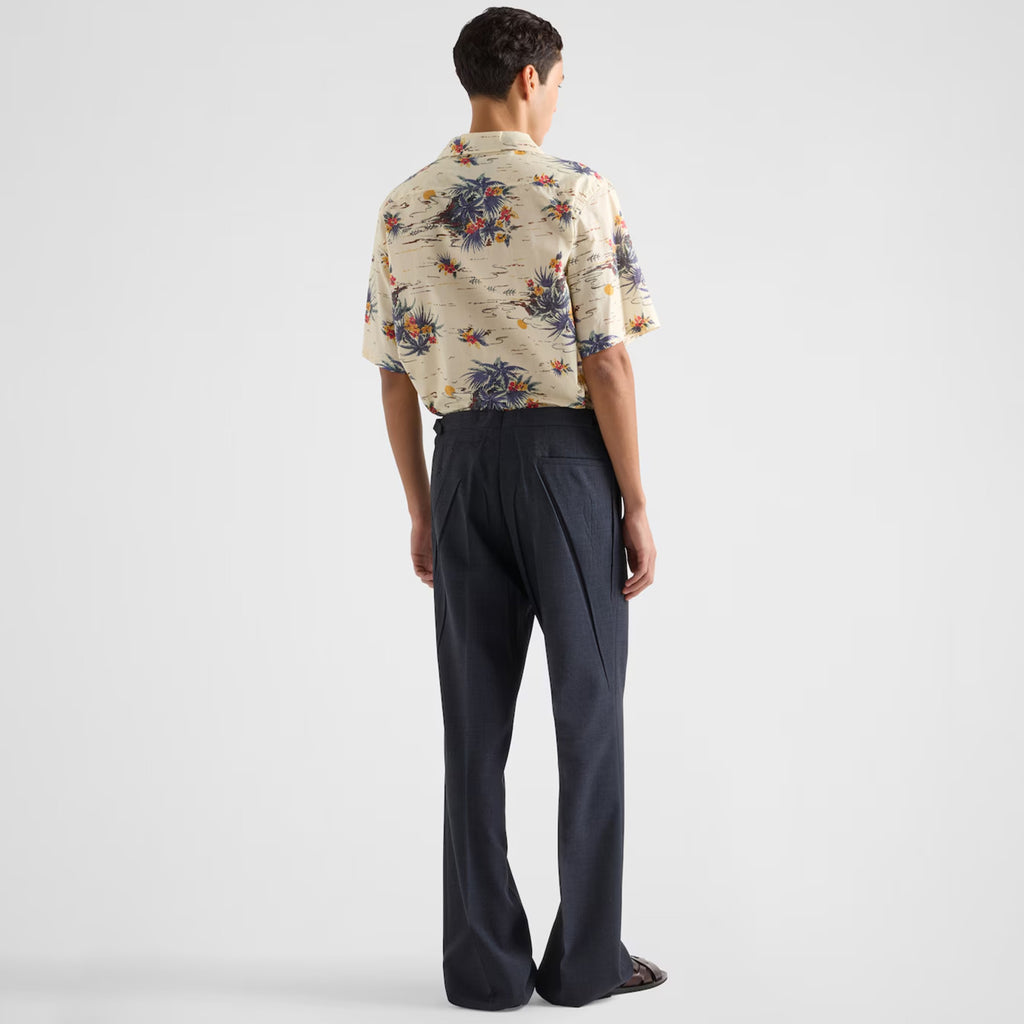 Prada Men's Women's Summer Floral Print Cotton Bowling Shirt Hawaiian Beach Style Short Sleeve Shirt T-shirt Ngvp #1495
