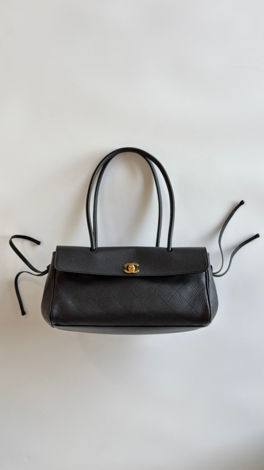 Chanel Small Shopping Bag Grained Calfskin Gold-tone Metal Black #377657