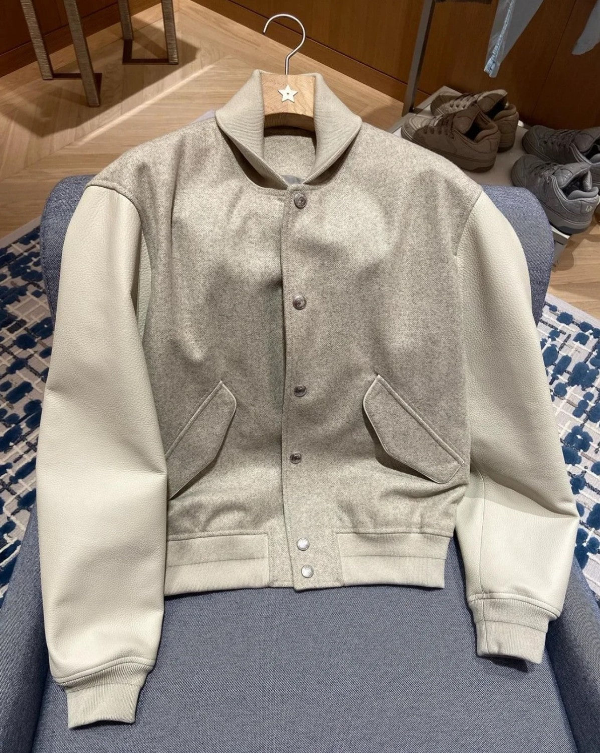 Dior Men's Spring and Autumn Beige Patchwork Logo Pattern Single Breasted Long Sleeve Jacket #73288
