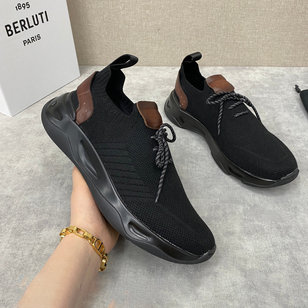 Berluti Shadow Men's Fashion Casual Round Toe Lace Up Flat Low Top Flyknit Sneakers Shoes #79362