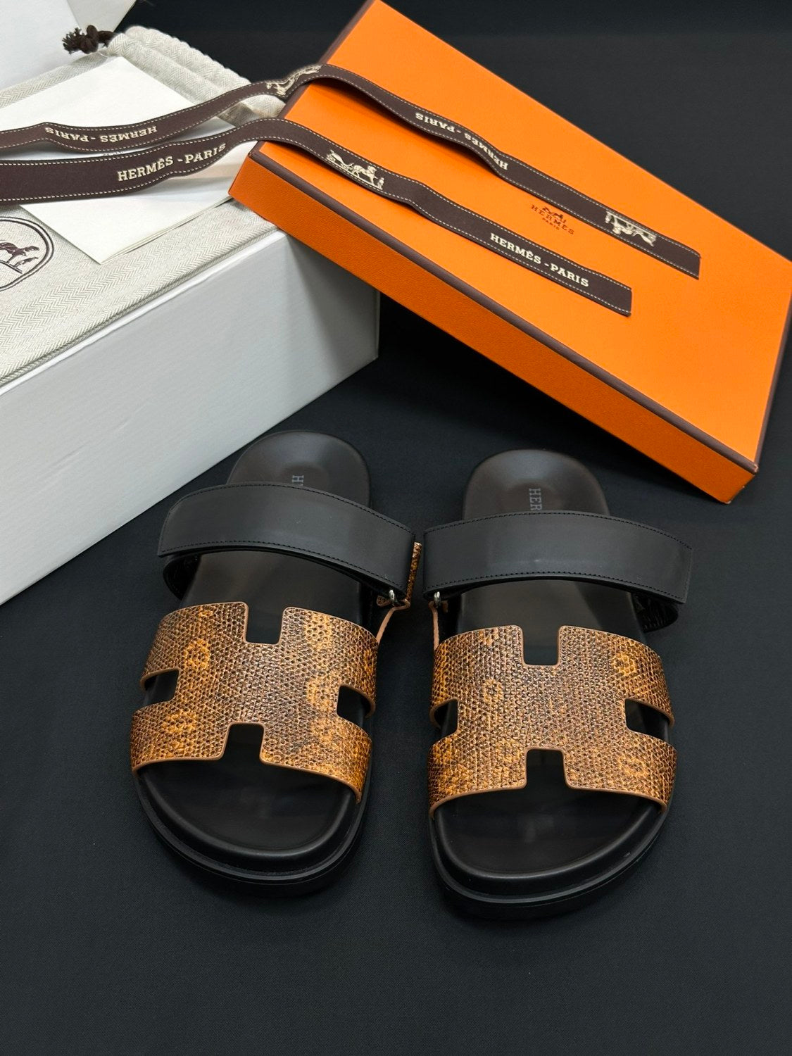 Hermes Men's Women's Simple Comfortable Velcro Casual Leather Sandals Slippers Shoes #76396