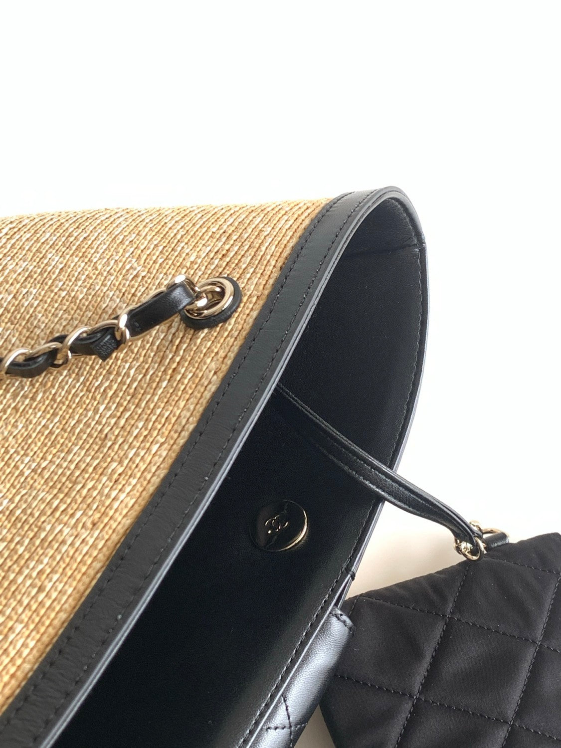 Chanel 26C Straw Basket Bag Lafite Grass White Leather Spliced Tote Bag # 371396