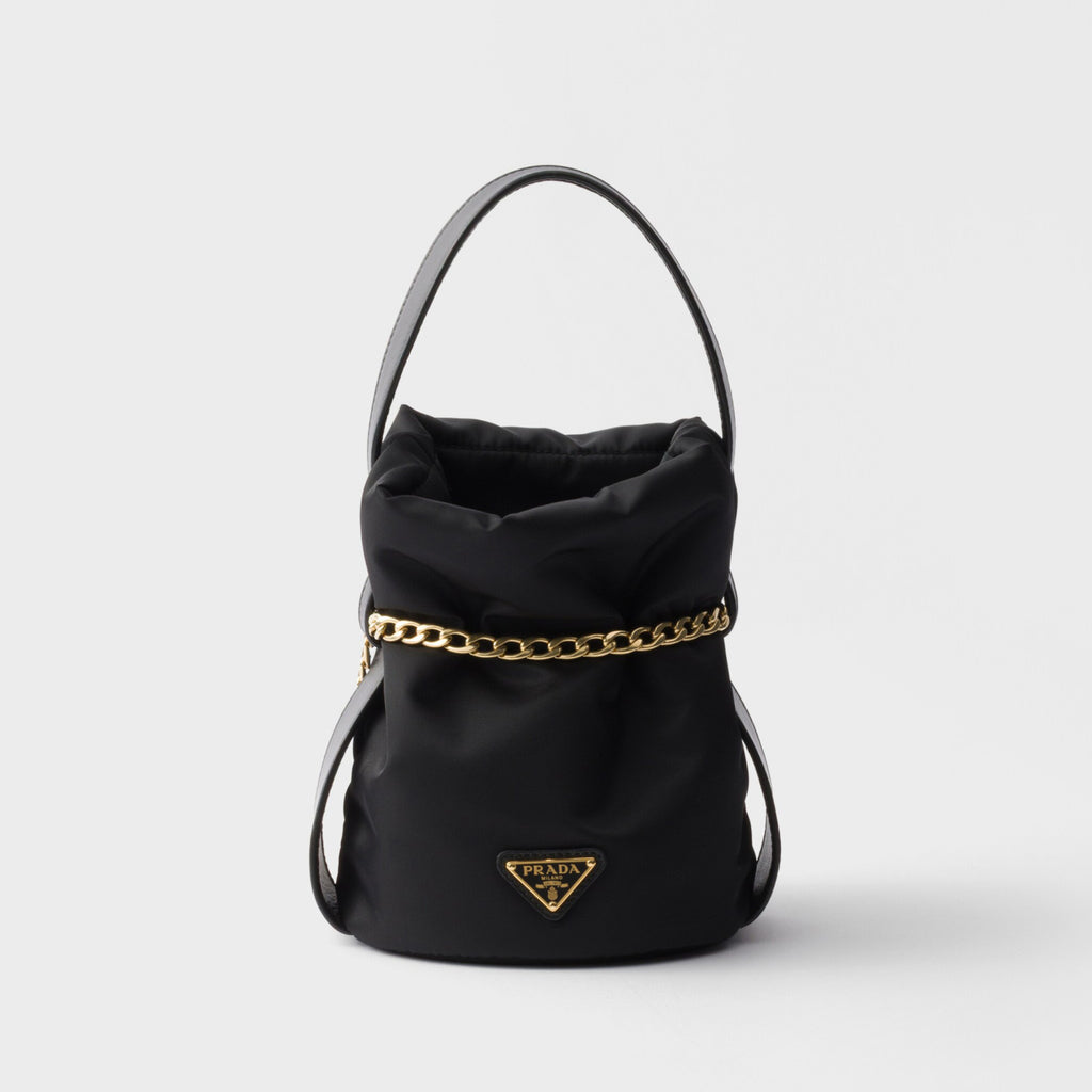 Prada Women's Solid Color Petit Sac Noir Re-Nylon with Nappa Leather Mini Shoulder Bag Bucket Tote Bags #78128