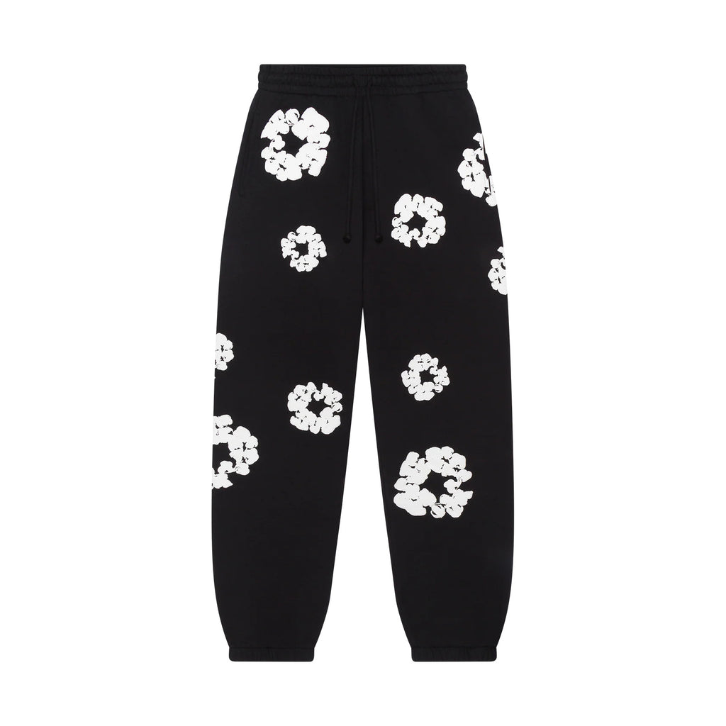 Denim Tears Men's And Women's Spring/fall Fashion Trend Solid Color Elastic Waist Tie Up Cotton Flower Foam Print American High Street Chic Brand Cuffed Sweatpants Long Pants #79536