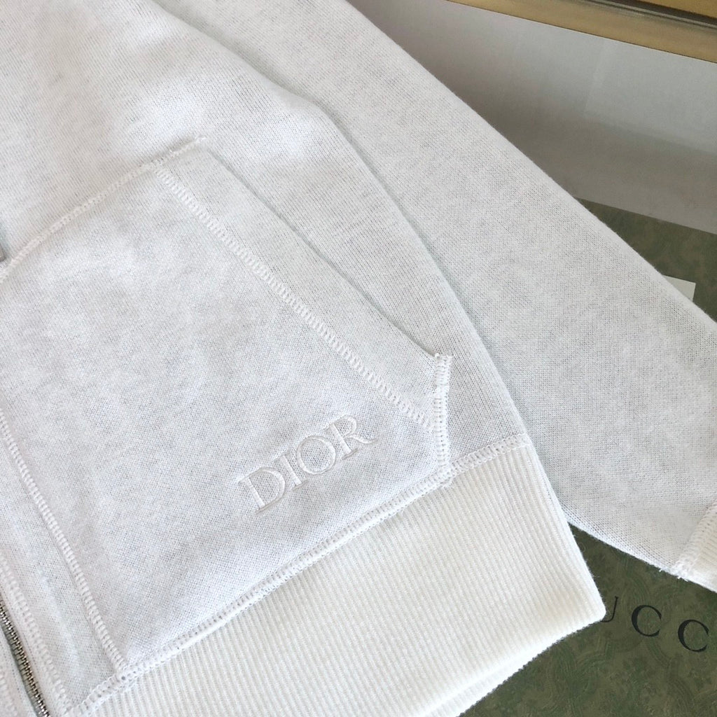 Dior Men's Autumn/Winter Monogrammed Lined Solid Color Wool Blend Hooded Zip-Up Jacket #72348