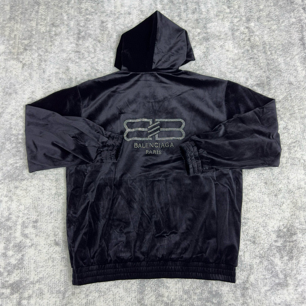 Balenciaga Men's And Women's Spring And Fall Solid Color Velvet Rhinestone Print Zipper Hooded Loose Long Sleeved Sweater Sweatshirt Jacket #75464