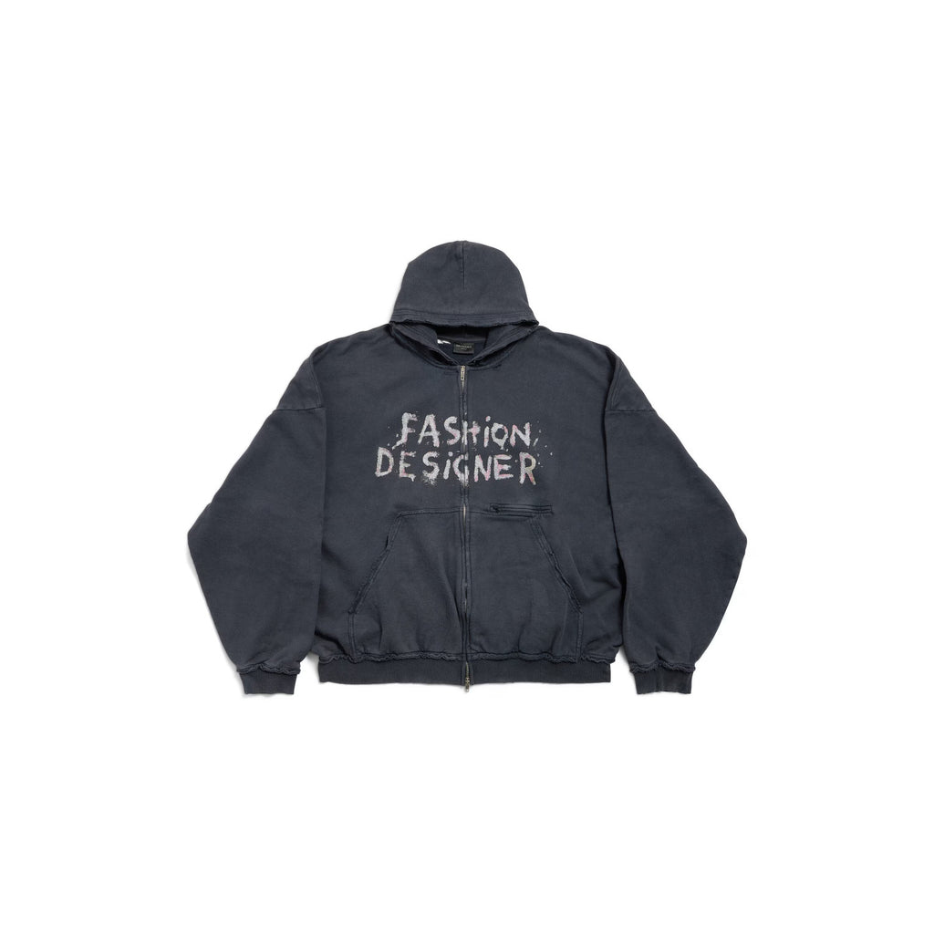 Balenciaga ﻿Men's And Women's Retro High Street Fashion Designer Pulled Zipper Large Fit Hoodie With Letter Print Faded Black Sweatshirt Ngvp #2285