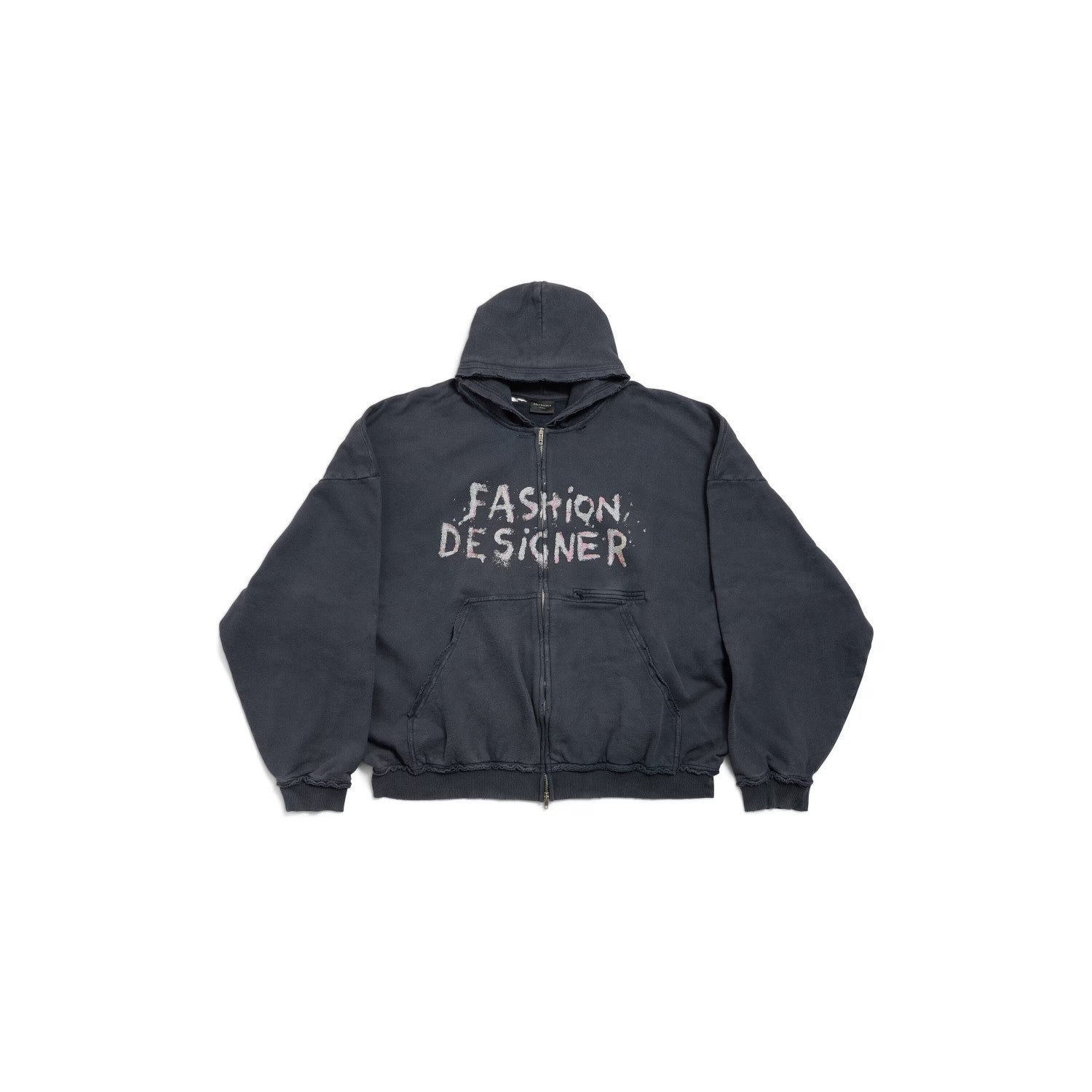 Balenciaga ﻿Men's And Women's Retro High Street Fashion Designer Pulled Zipper Large Fit Hoodie With Letter Print Faded Black Sweatshirt Ngvp #2285