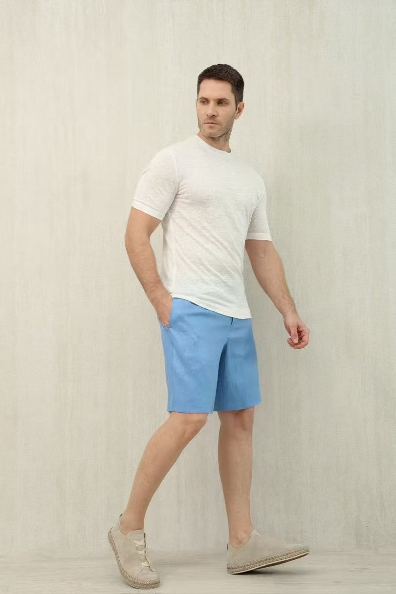 Ermenegildo Zegna Men's Summer Mid Waist Straight Solid Color Linen Casual Shorts Ngvp #1234