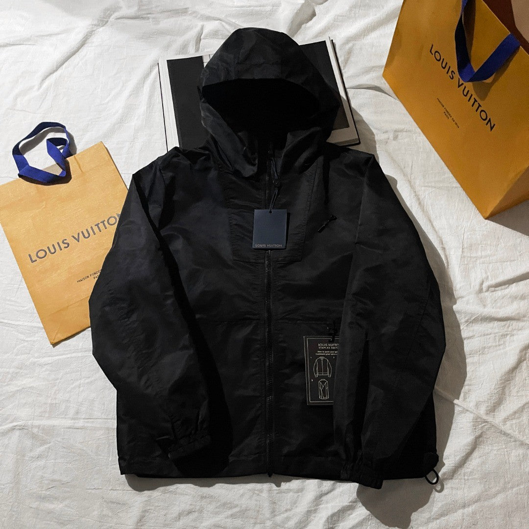 Louis Vuitton Monogram Reversible Nylon Windbreaker Men's Spring and Autumn Solid Color Logo Full Print Reversible Long Sleeve Zipper Jacket #74568