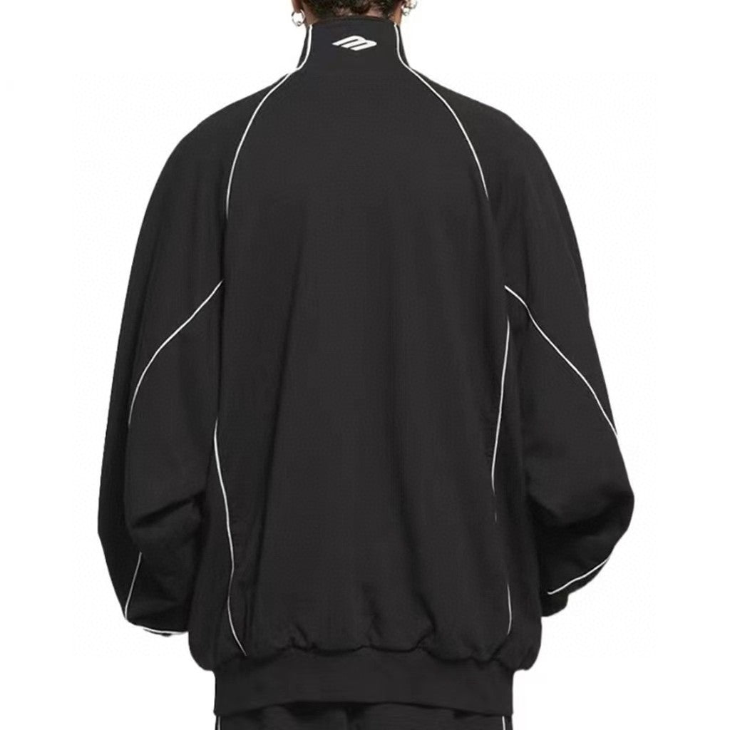 Balenciaga Men's Spring and Autumn Black Logo Printed Standing Collar Zipper Sports Jacket Loose Midriff Casual Pants Suit Set #73687