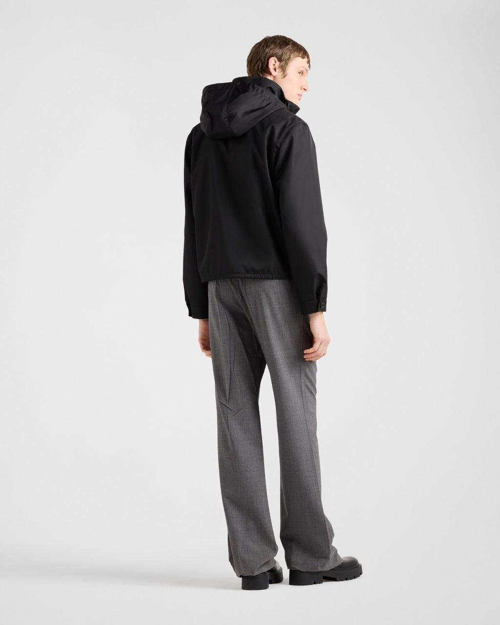 Prada Men's Fall And Winter Recycled Nylon Short Jacket Black Hooded Zipper Jacket Logo Pockets Fashion Trend Casual Jacket #81397