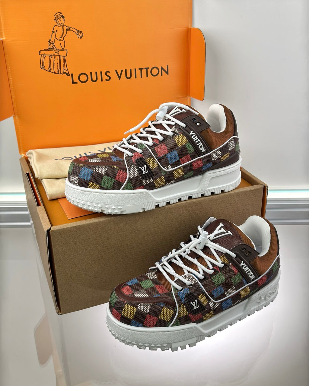 Louis Vuitton LV Trainer Maxi Men's Solid Color Leather Lace Up Low Top Board Shoes #76332