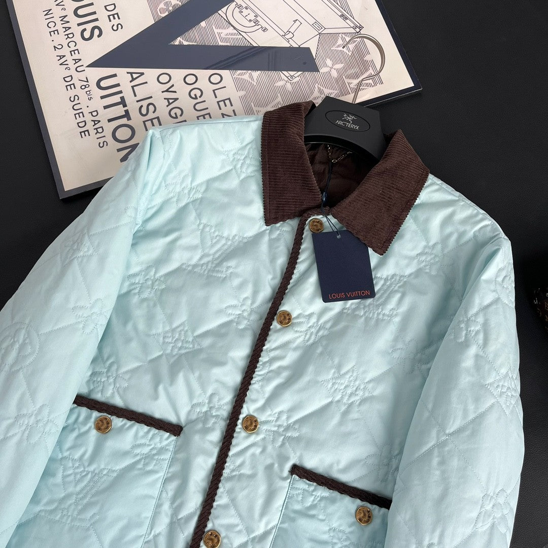 Louis Vuitton Men's Fall And Winter Light Blue Patchwork Fitted Lapel Single Breasted Long Sleeved Jacket #73167