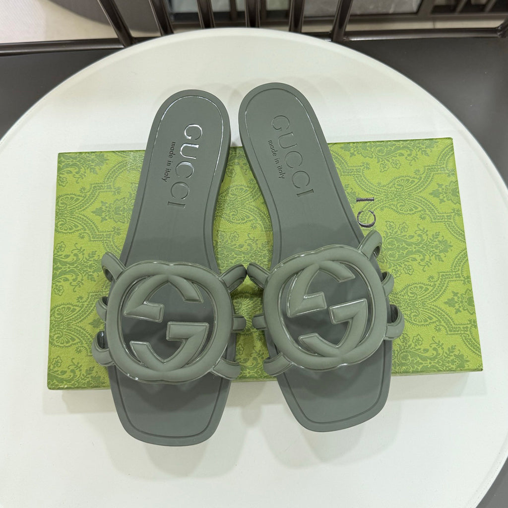 Gucci Women's Summer Double G Hollow out Square Head Flat Slippers Solid Color Casual Shoes #81341