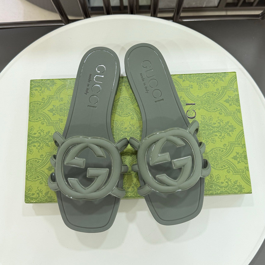 Gucci Women's Summer Double G Hollow out Square Head Flat Slippers Solid Color Casual Shoes #81341