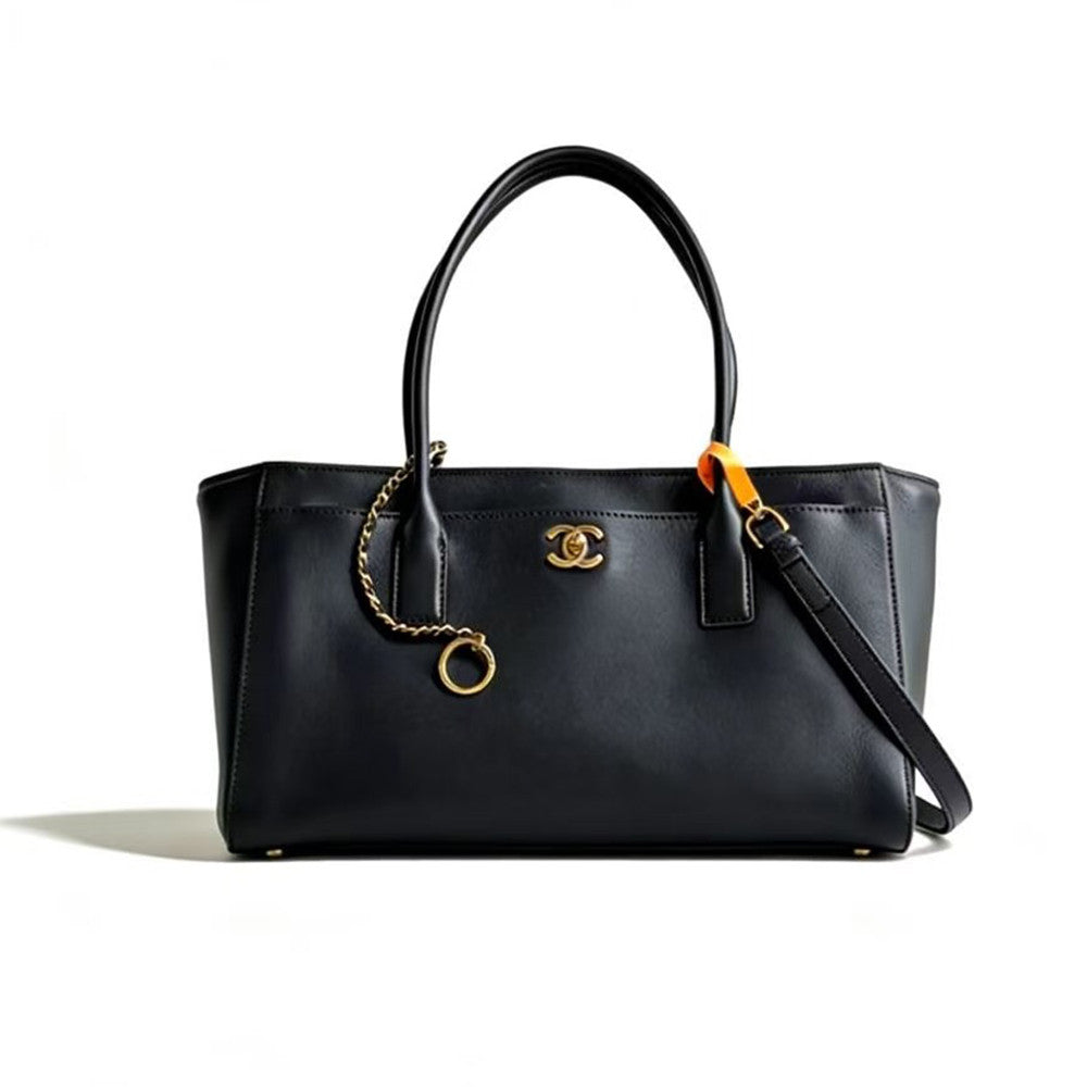 Chanel Cerf Tote Bag Women's Long Black Leather Clutch Elegant Evening & Casual Crossbody Bag  #82721A