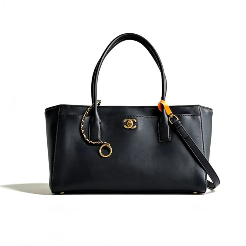 Chanel Cerf Tote Bag Women's Long Black Leather Clutch Elegant Evening & Casual Crossbody Bag  #82721A