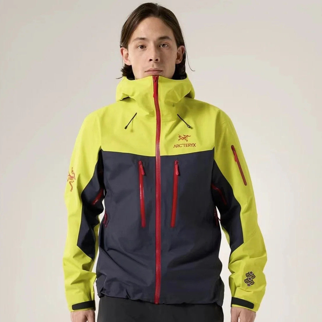 Arcteryx Men's Spring and Autumn ALPHA SV GORE-TEX Year of the Dragon Series Patchwork Outdoor Hooded Waterproof Windproof Jacket #98372